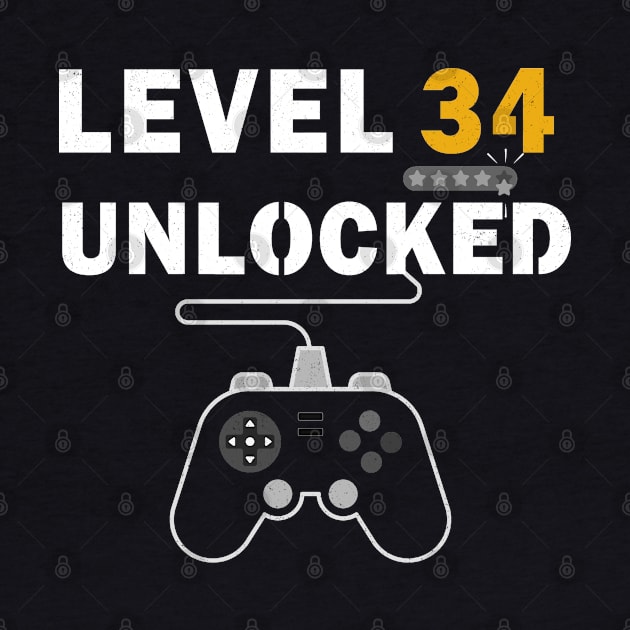 Level 34 Unlocked 34 years Old Gamer Birthday Gift by kaza191